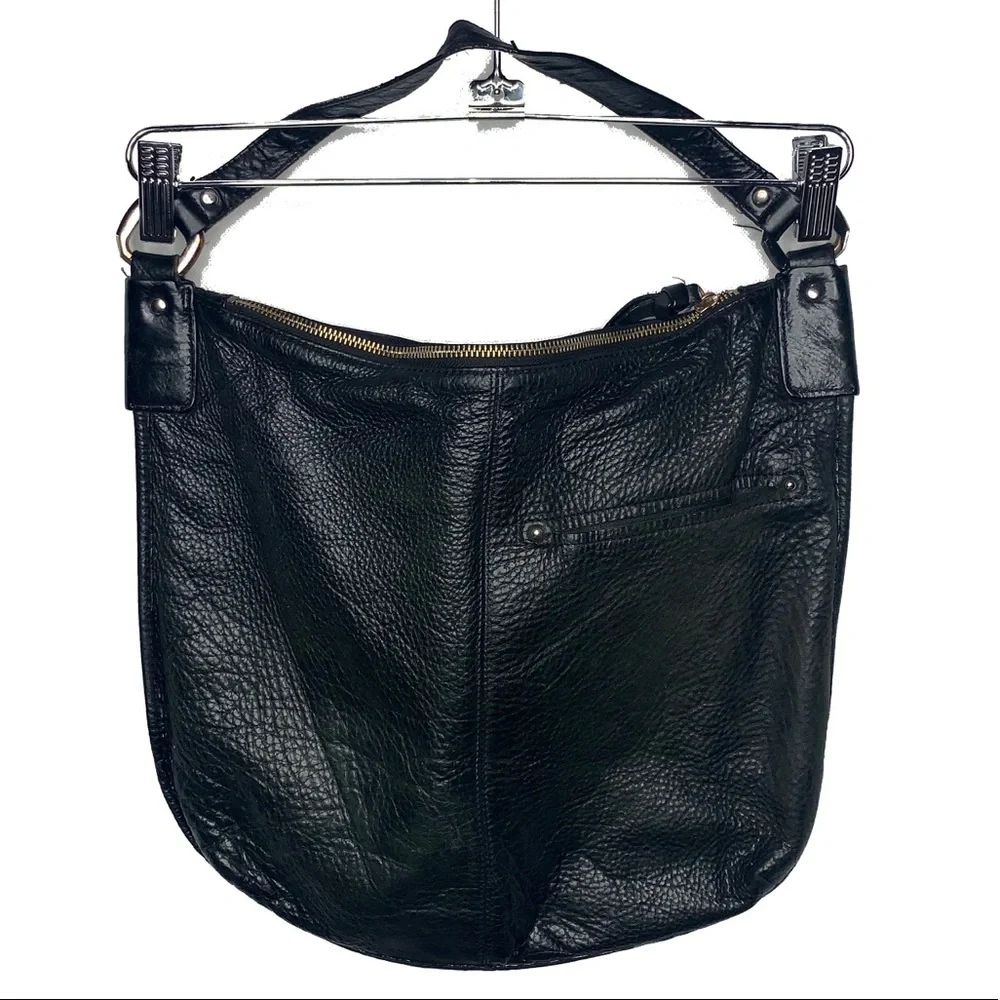B. MAKOWSKY Black Leather Flat Hobo/Shoulder Bag